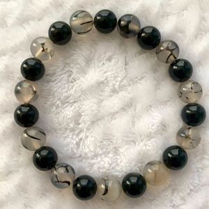 Dragon Vein Agate and Black Onyx Crystal Gem Bracelet 2”